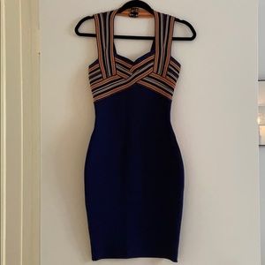 Navy Blue and Orange Mini Dress